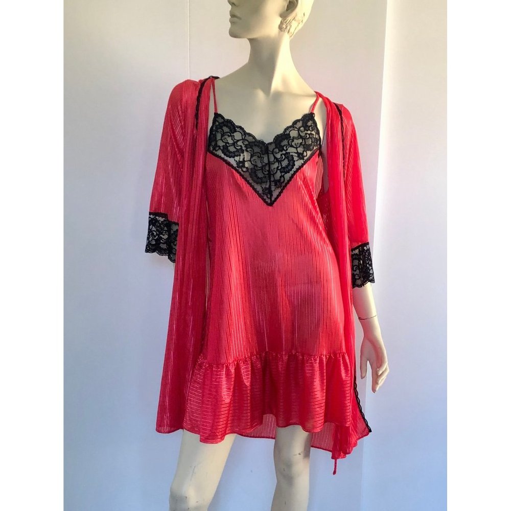 1980s Lingerie Set, Matching Robe and Slip - Picture 3 of 10